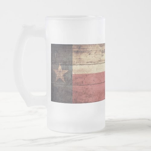 Old Wooden Texas Flag Frosted Glass Beer Mug