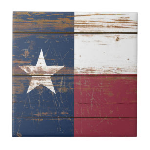 Old Wooden Texas State Flag Ceramic Tile