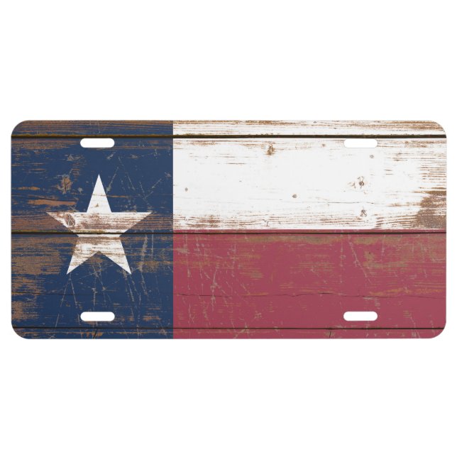 Old Wooden Texas State Flag License Plate (Front)