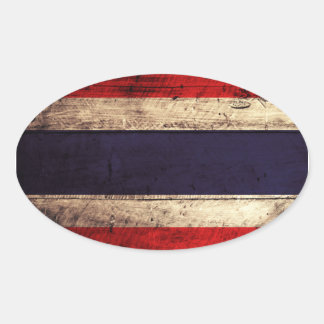 Old Wooden Thailand Flag Oval Sticker