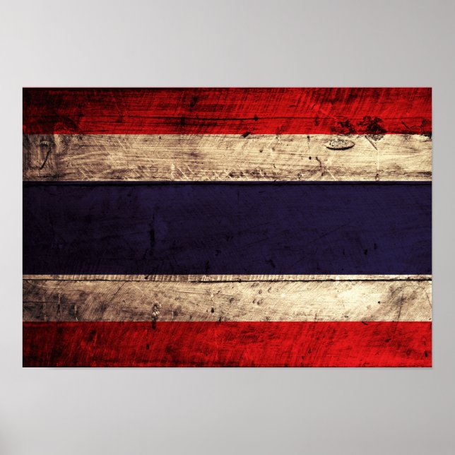 Old Wooden Thailand Flag Poster (Front)