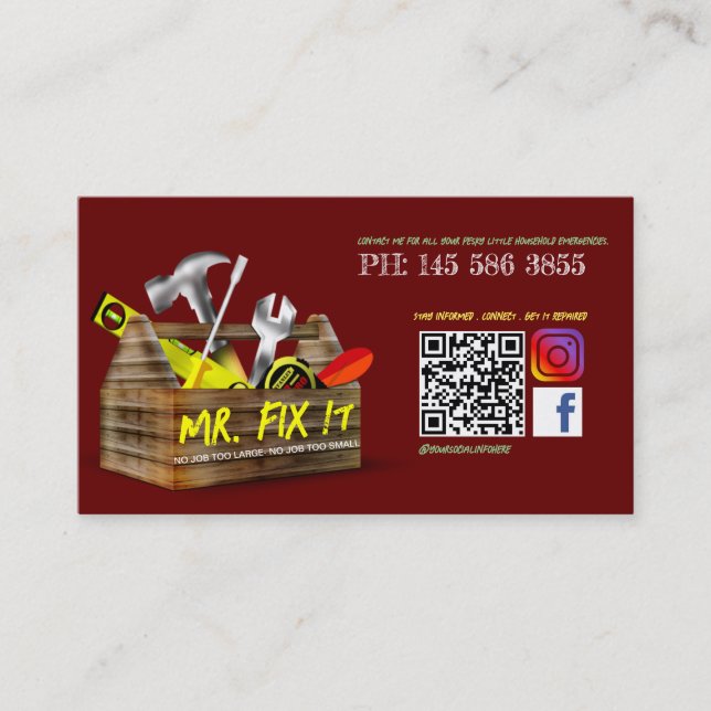 Old Wooden Toolbox Repair Handyman Business Card (Front)