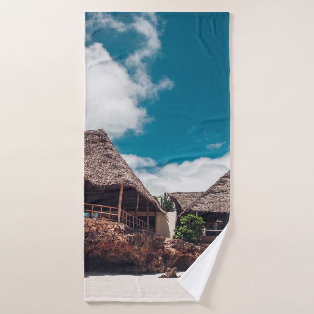 Old wooden tropical bungalow on the beachancient,a bath towel (Bath Towel)