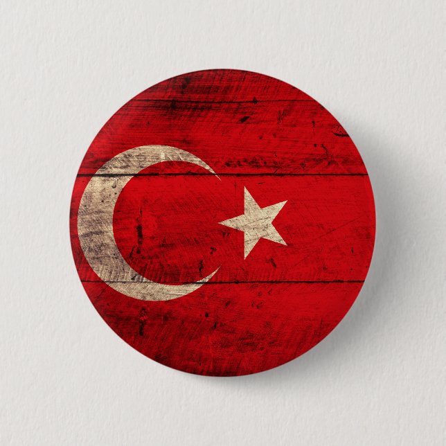 Old Wooden Turkey Flag Pinback Button (Front)