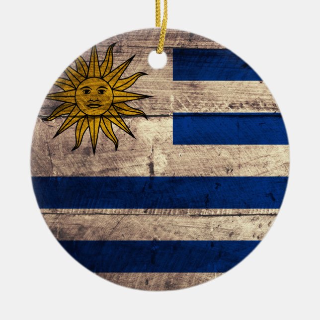 Old Wooden Uruguay Flag Ceramic Ornament (Front)