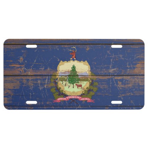 Old Wooden Vermont State Flag License Plate