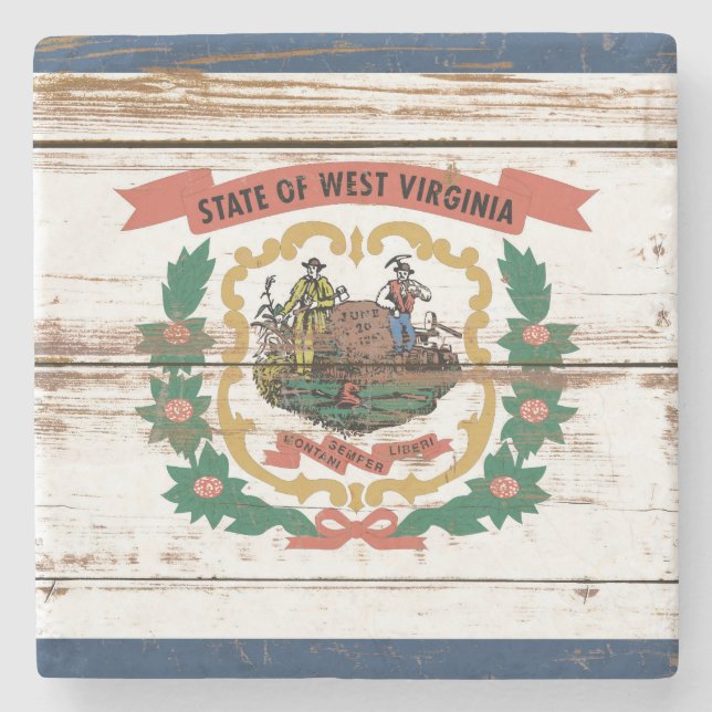 Old Wooden West Virginia State Flag Stone Coaster (Front)