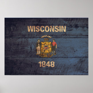 Old Wooden Wisconsin Flag Poster