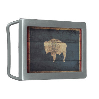 Old Wooden Wyoming Flag Belt Buckle
