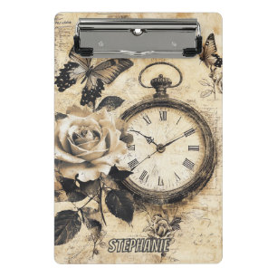 Old World Brown Botanical Compass Butterfly Mini Clipboard