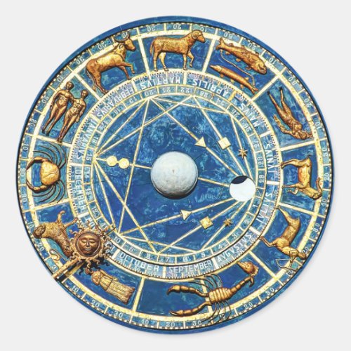 Old World Celestial Blue Zodiac Astrology Wheel Ma Classic Round Sticker