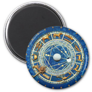 Old World Celestial Blue Zodiac Astrology Wheel Magnet