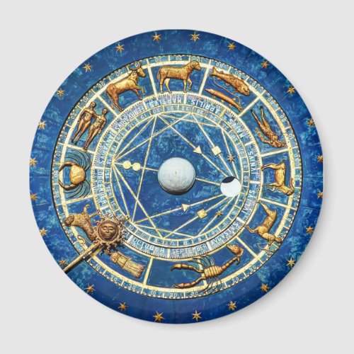 Old World Celestial Blue Zodiac Astrology Wheel Magnet