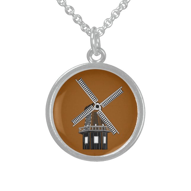 Old World Charm Dutch Windmill Pendant Necklace (Front)