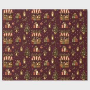 Old World Christmas Market Burgundy Wrapping Paper