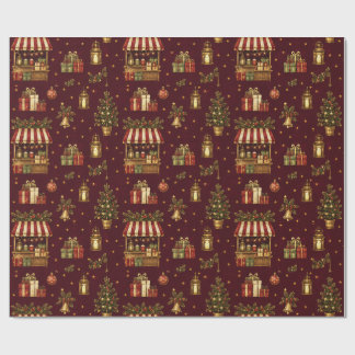 Old World Christmas Market Burgundy Wrapping Paper