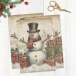 Old World Christmas Snowman Tissue Paper<br><div class="desc">Inspired by vintage illustrations,  this snowman in a top hat and red scarf brings a nostalgic touch to seasonal wrapping and crafting. Perfect for Christmas gift wrap,  decoupage,  scrapbooking,  and junk journaling,  this design captures the warmth of classic holiday traditions. A lovely choice for vintage Christmas lovers.</div>