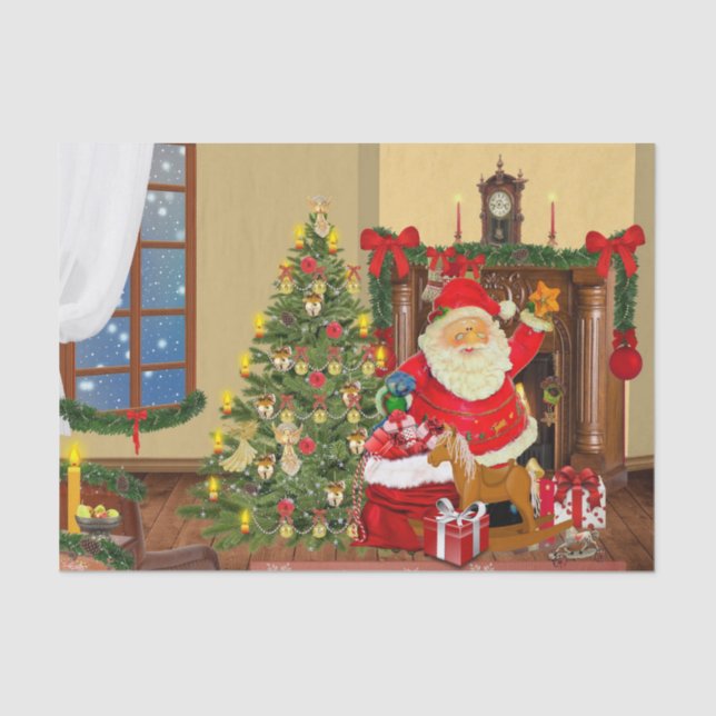 Old World Christmas Tree and  Santa Claus Craft  Tissue Paper (Front)