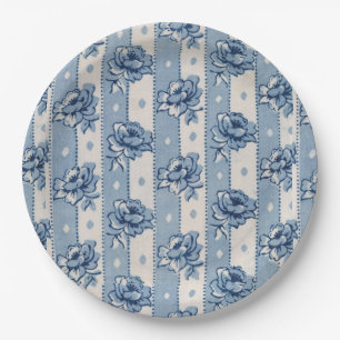 Old World Classic Blue Ivory Floral Paper Plates