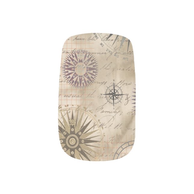 Old World Compass Design Minx Nail Art (Left Thumb)