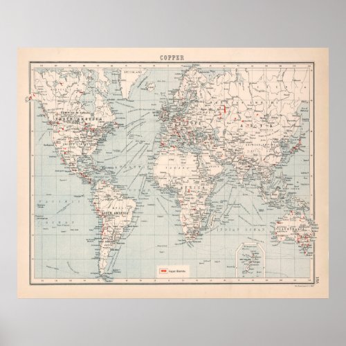Old World Copper Mining Map 1907  Poster