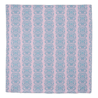 Old World Damask aqua blue repeat pattern orchid Duvet Cover