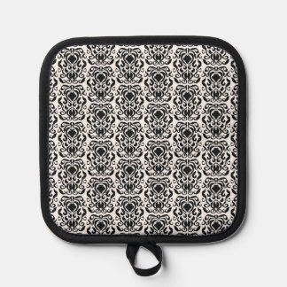 Old World Damask Black and White Pot Holder