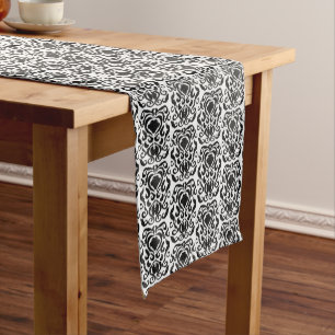 Old World Damask Black on White Medium Table Runner
