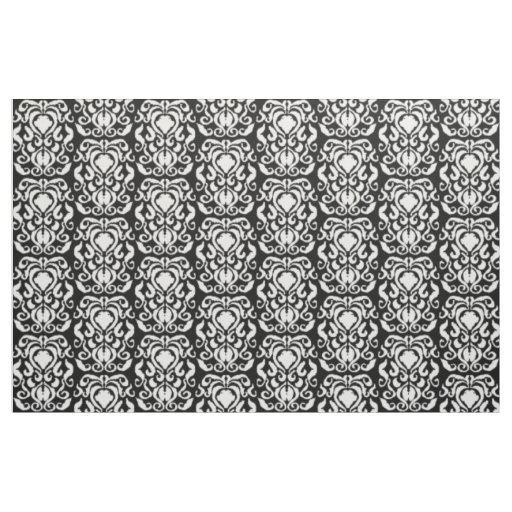 Old World Damask White on Black Fabric