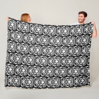 Old World Damask White on Black Fleece Blanket