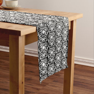Old World Damask White on Black Medium Table Runner