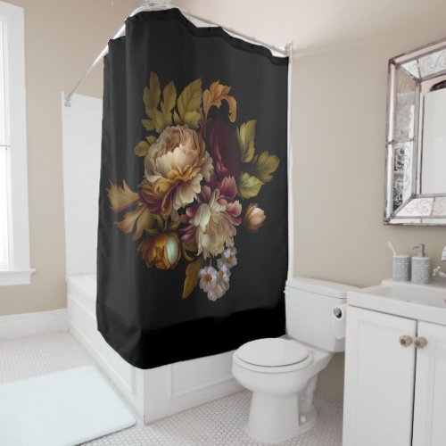 Old World Dark Floral Bouquet Shower Curtain