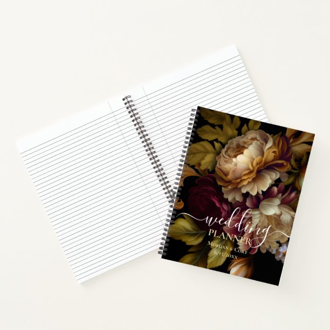 Old World Dark Floral Bouquet Wedding Planner Notebook (Inside)