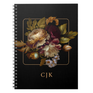 Old World Dark Floral Bouquet with Monogram Notebook