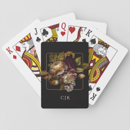 Old World Dark Floral Bouquet with Monogram Playing Cards