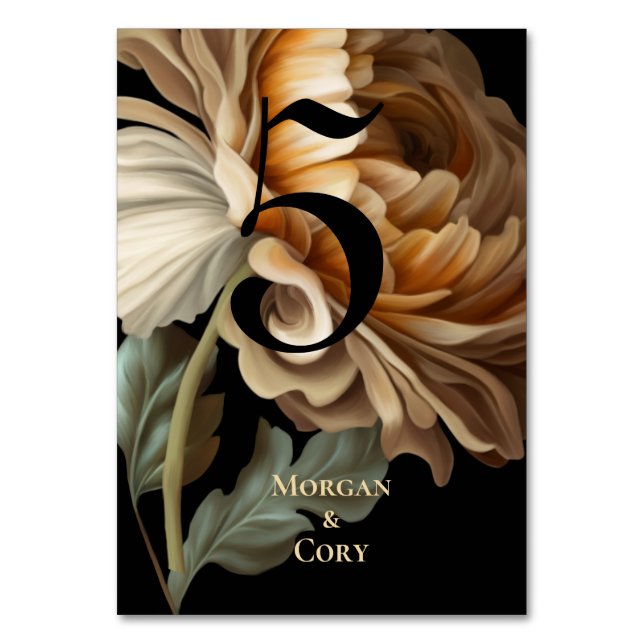 Old World Dark Painted Flower  Wedding  Table Number (Back)