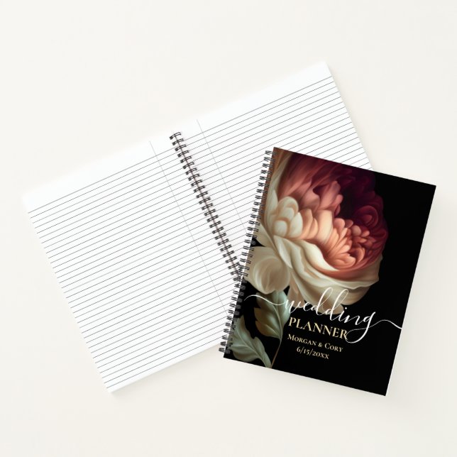 Old World Dark Painted Pink Flower Wedding Planner Notebook (Inside)