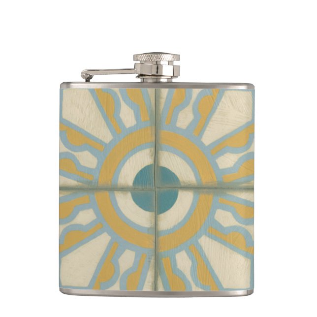 Old World Decorative Tile Pattern Hip Flask (Front)