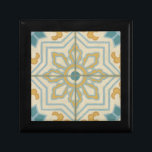 Old World Decorative Tile Pattern Keepsake Box<br><div class="desc">A Chariklia Zarris creation,  this old world print offers a decorative tile pattern with blue and gold on a beige background. Would make a great gift for fans of flowers and pastel prints!</div>