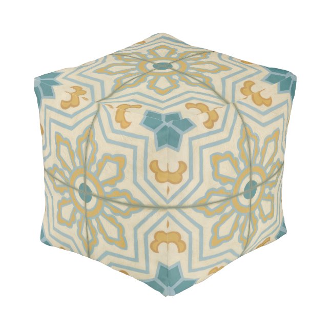 Old World Decorative Tile Pattern Pouf (Angled Front)