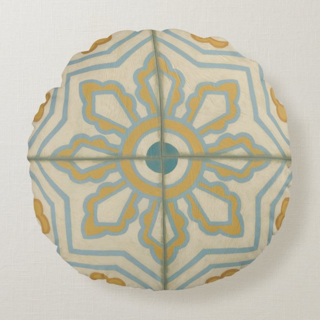 Old World Decorative Tile Pattern Round Pillow (Front)