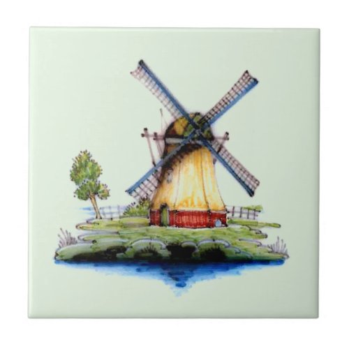Old World Dutch Windmill Ceramic Tile