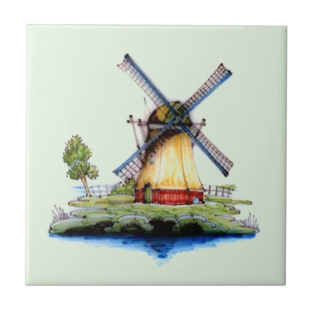 Old World Dutch Windmill Ceramic Tile (Front)