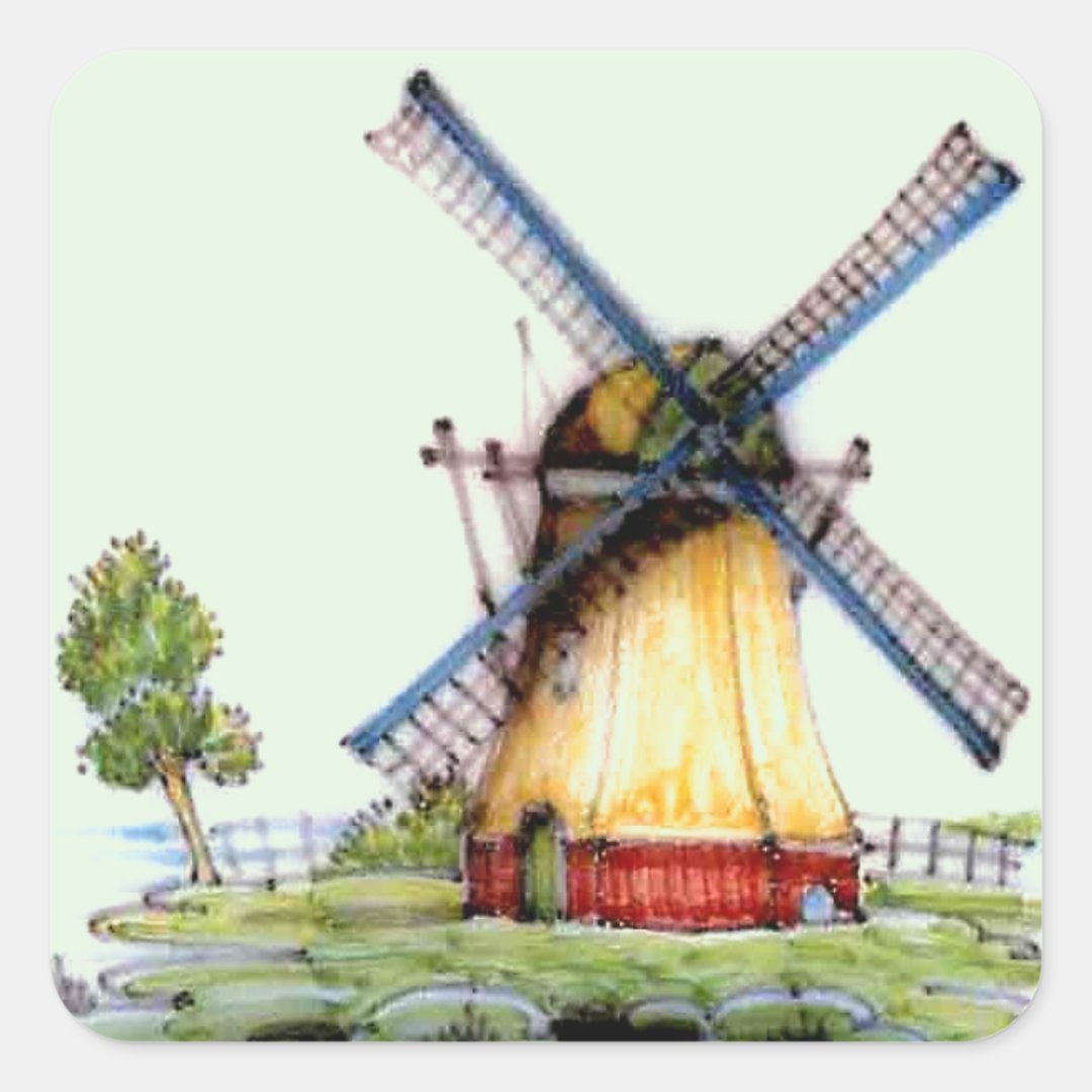Old World Dutch Windmill Square Sticker | Zazzle