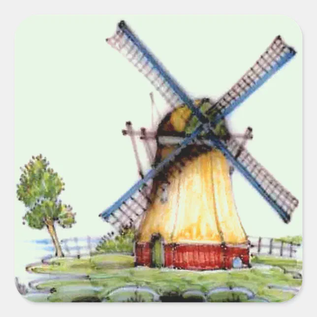 Old World Dutch Windmill Square Sticker | Zazzle