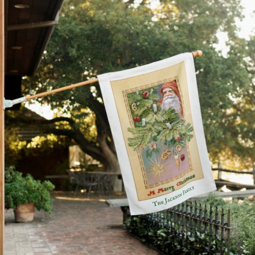 Old World Father Christmas and Decorated Tree House Flag