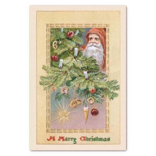 Old World Father Christmas and Decorated Tree Tissue Paper