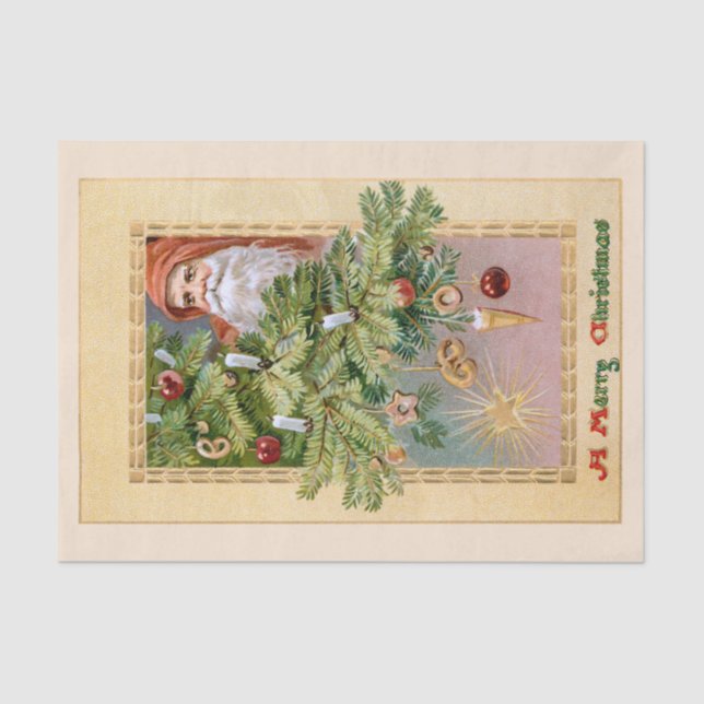 Old World Father Christmas and Decorated Tree Tissue Paper (Front)