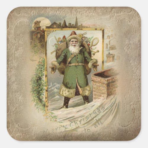 Old World Father Christmas in Green Robes Square Sticker
