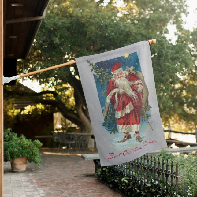 Old World Father Christmas in Snow House Flag (In SItu)